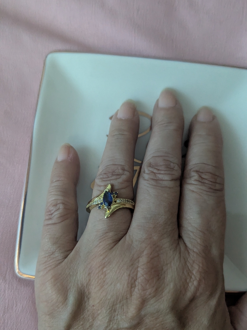 Gold Tone Blue Marquise Stone Ring - Women Jewelry